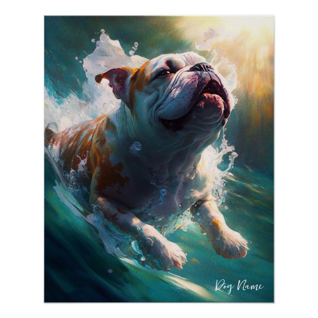 Póster Bulldog swimming in water 002 (Anverso)