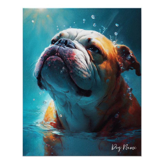 Póster Bulldog swimming in water 005 (Anverso)