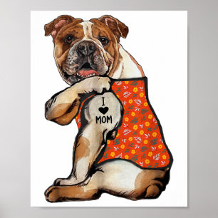 Póster Bulldog Tatuaje Perro Me Encanta Mamá Flor Día de 
