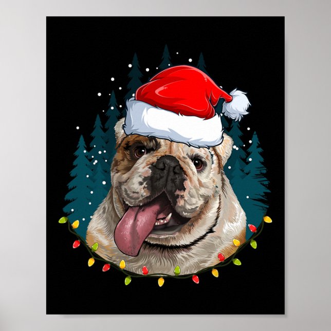 Póster Bulldog usando Navidad de Santa Hat - Bulldog Love (Frente)