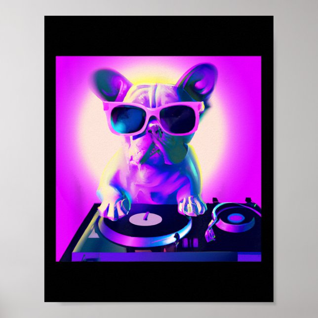 Póster Bulldog Vaporwave Dj Perro Mujeres Estéticas Chica (Frente)