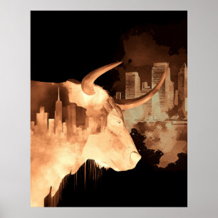 Póster Bullish Bull Stock Market New York City Skyline