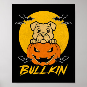 Póster Bullkin Halloween Funny Bulldog Calabaza Halloween