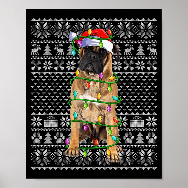 Póster Bullmastiff Christmas Lights Ugly Sweater Funny Pe (Frente)