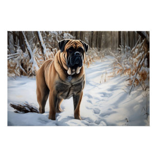 Póster Bullmastiff Deja que nieve Navidad