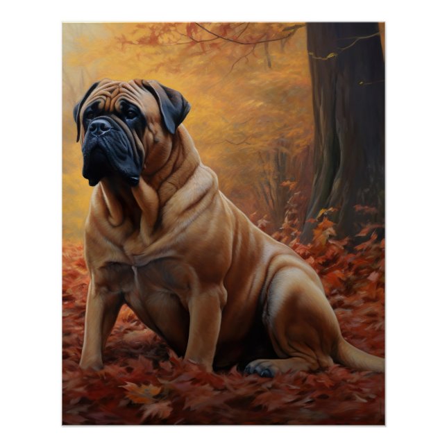Póster Bullmastiff en otoño se inspira la caída de las ho (Anverso)