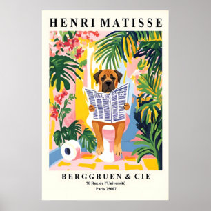 Póster Bullmastiff en pared de baño estilo Matisse