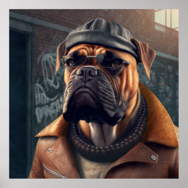 Póster Bullmastiff Hipster Dog Poster