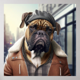 Póster Bullmastiff Hipster Dog Poster
