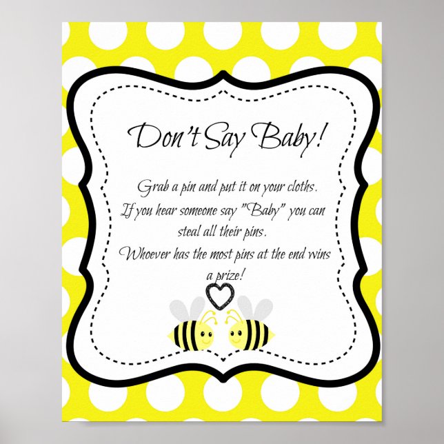 Póster Bumble Abeja no digas bebé - juego de Baby Shower (Frente)