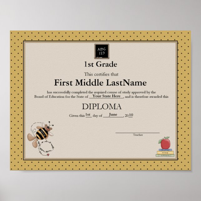 Póster Bumble Bear Homeschooler Diploma (Frente)