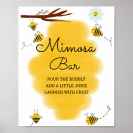 Póster Bumble Bee Baby Shower Mimosa Bear Rótulo