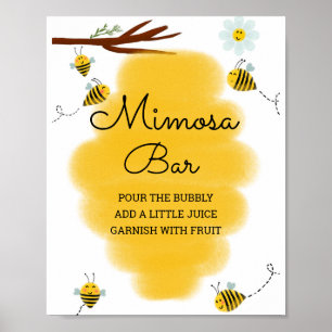 Póster Bumble Bee Baby Shower Mimosa Bear Rótulo
