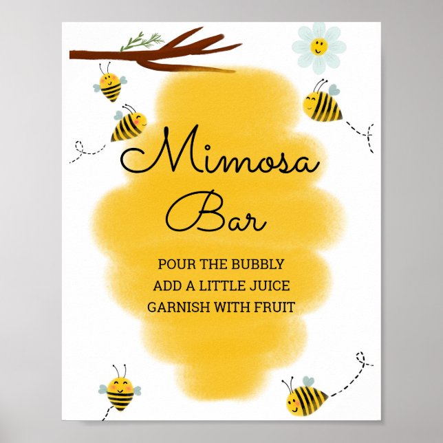 Póster Bumble Bee Baby Shower Mimosa Bear Rótulo (Frente)