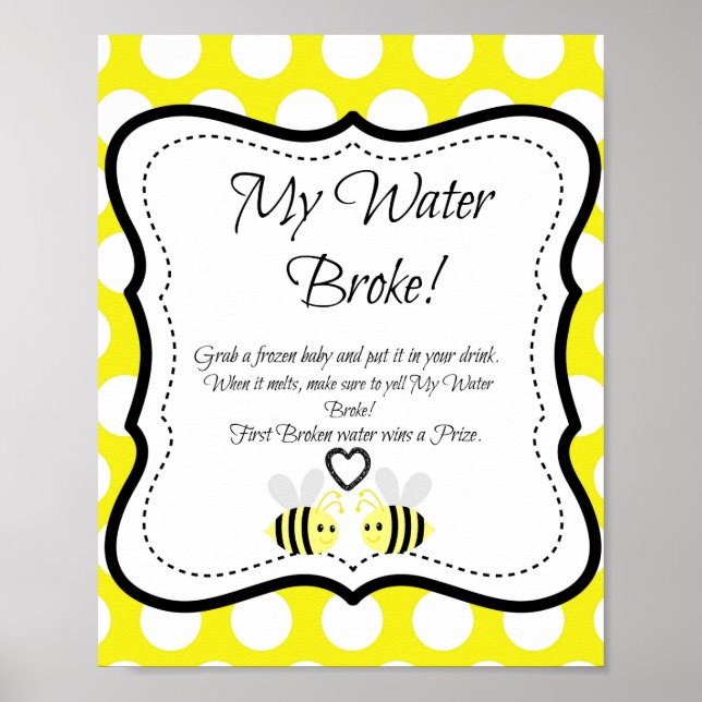 Póster ¡Bumble Bee Mi Brote De Agua! Juego Baby Shower (Frente)