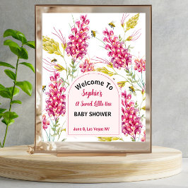 Póster Bumble Bee Pink Florals Baby Shower Welcome Sign