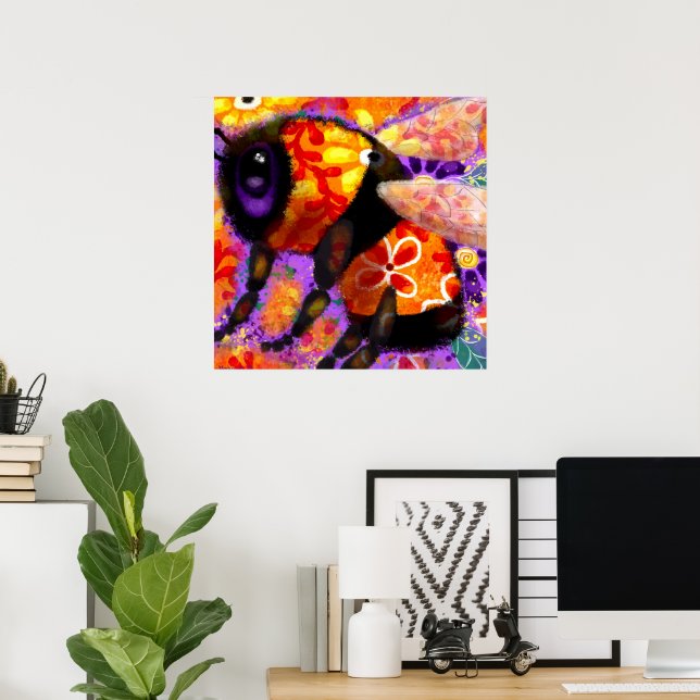 Póster Bumble Bumble Bee Floral Rojo amarillo morado (Oficina en casa)