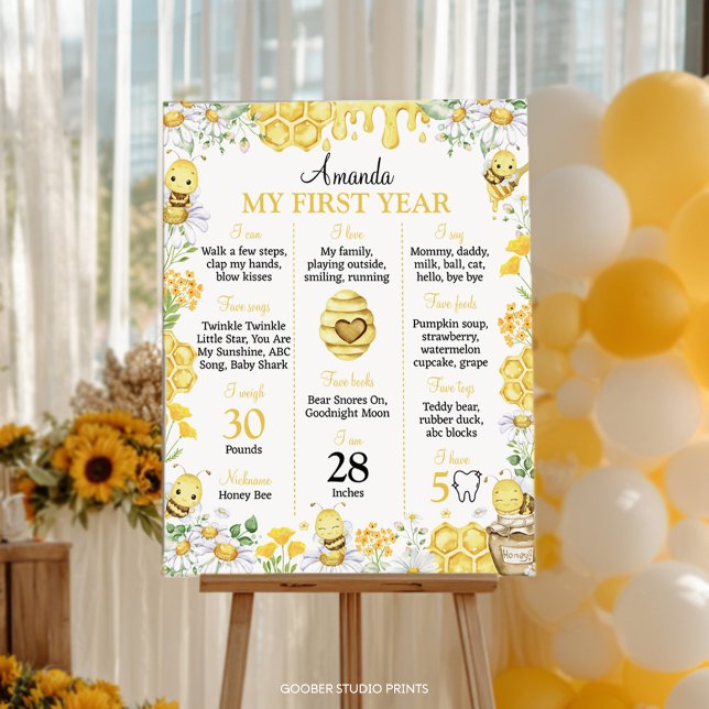 Póster Bumblebee First Bee Day Birthday Milestone Sign (Subido por el creador)