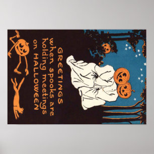 Póster Bumpkin Jack O' Lantern Ghost Black Cat Tree