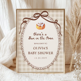 Póster Bun in the Oven Gingham Bakery Baby Shower Welcome