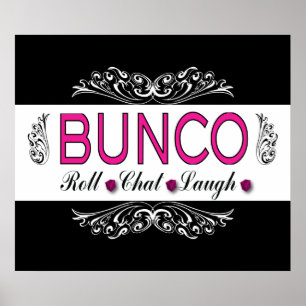 Póster Bunco, Roll, Chat, Ríe en rosa, negro y blanco