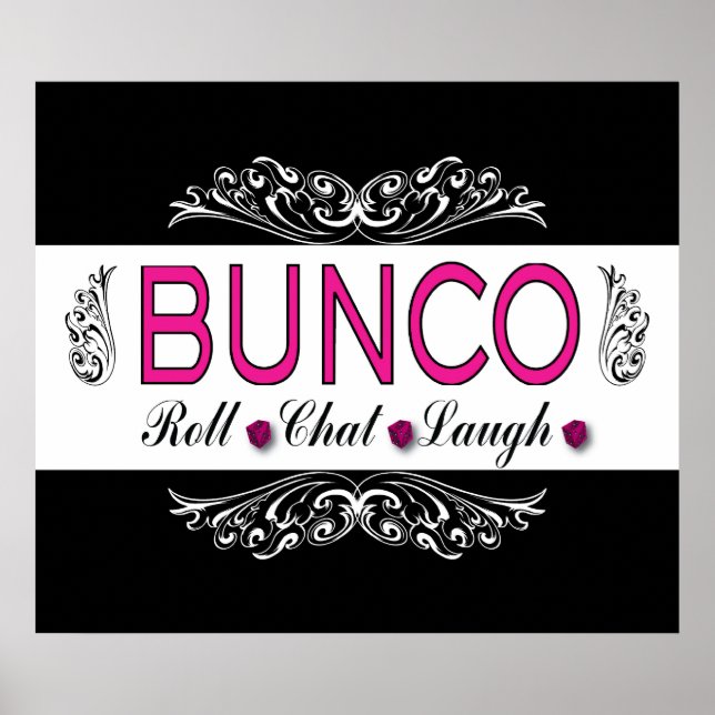 Póster Bunco, Roll, Chat, Ríe en rosa, negro y blanco (Frente)