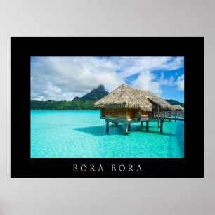 Póster Bungalow sobre el agua en el poster negro Bora