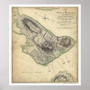 Póster Bunker Hill War Map - 1775