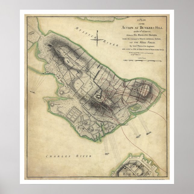 Póster Bunker Hill War Map - 1775 (Frente)