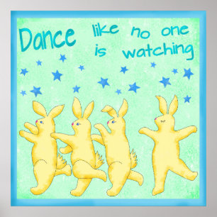 Póster Bunnies bailan como nadie viendo verde amarillo