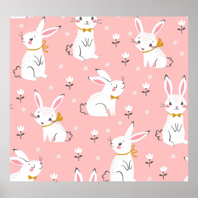 Póster Bunnies blancos: Floral sin foco (Frente)