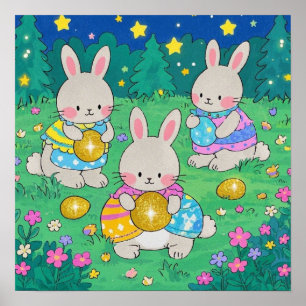 Póster Bunnies de Pascua con huevos de Pascua