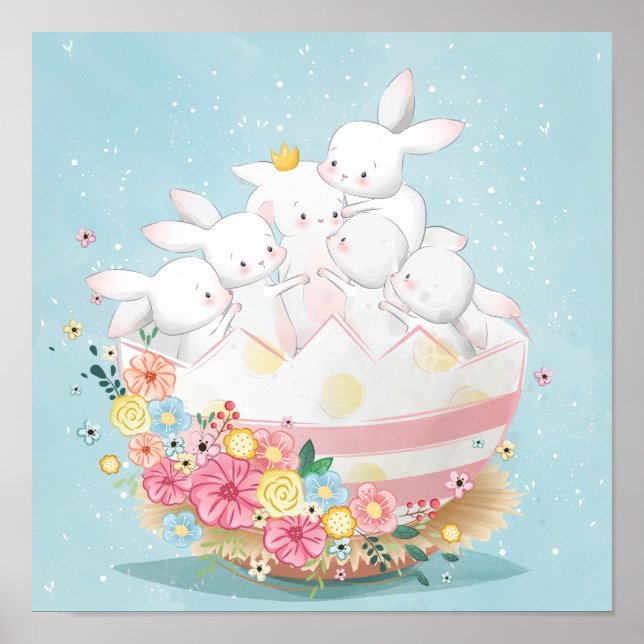 Póster Bunnix acuarelas en huevo de Pascua florida (Frente)