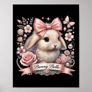 Póster Bunny Belle Coquette Easter Cute Pink Bow Bunny Ae