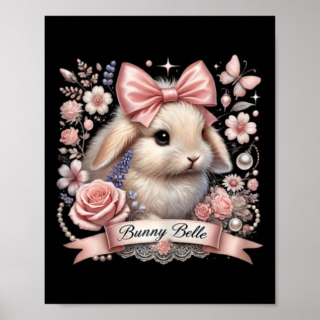 Póster Bunny Belle Coquette Easter Cute Pink Bow Bunny Ae (Frente)