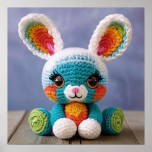 Póster Bunny Bliss Crochet: Conejo colorido en tonos dulc