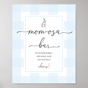 Póster Bunny Blue Gingham Baby Shower Mom-osa Bar Rótulo