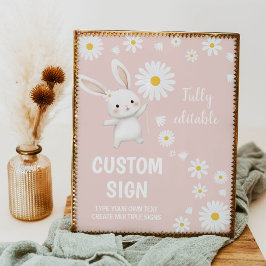 Póster Bunny Daisy Primer Rótulo Personalizado de cumplea
