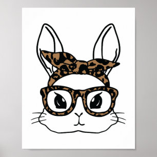 Póster Bunny Face Leopard Glasses Chicas de Pascua Niños
