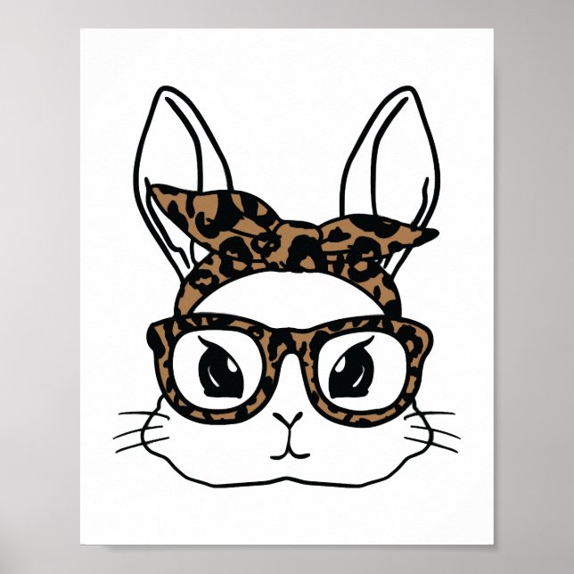 Póster Bunny Face Leopard Glasses Chicas de Pascua Niños (Frente)