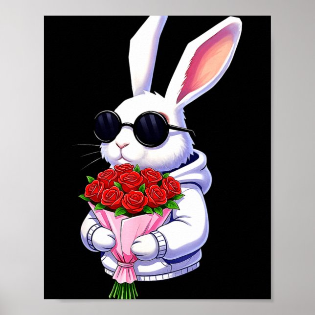Póster Bunny Hugging Valentine Flower Bunny  (Frente)