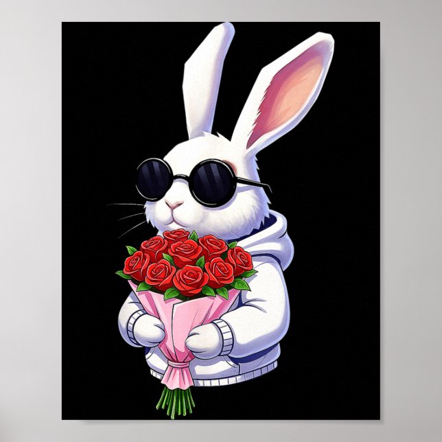 Póster Bunny Hugging Valentine Flower Bunny  (Frente)