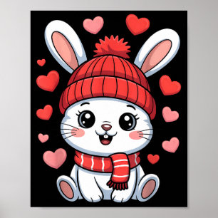 Póster Bunny Kawaii Día de San Valentín Corazones Bufanda