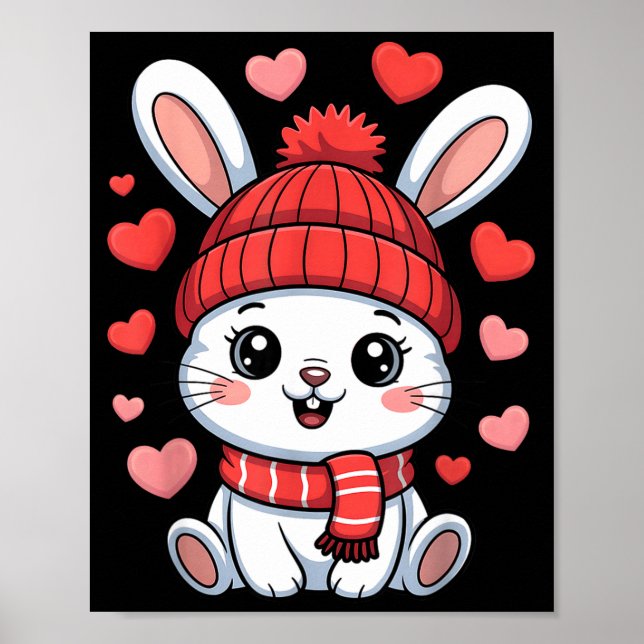 Póster Bunny Kawaii Día de San Valentín Corazones Bufanda (Frente)