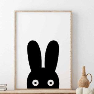 Póster Bunny negro, animales de Woodland, escandinavos