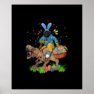 Póster Bunny Newfoundland Dog Riding Dinosaur Easter