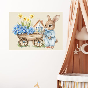 Póster Bunny personalizado con flores azules