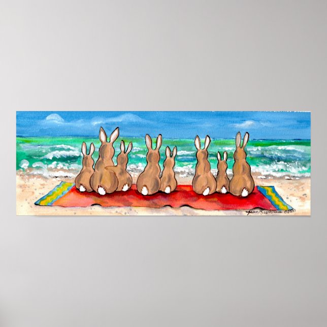 Póster Bunny Rabbit Beach Blanket Ocean Blue Poster (Frente)