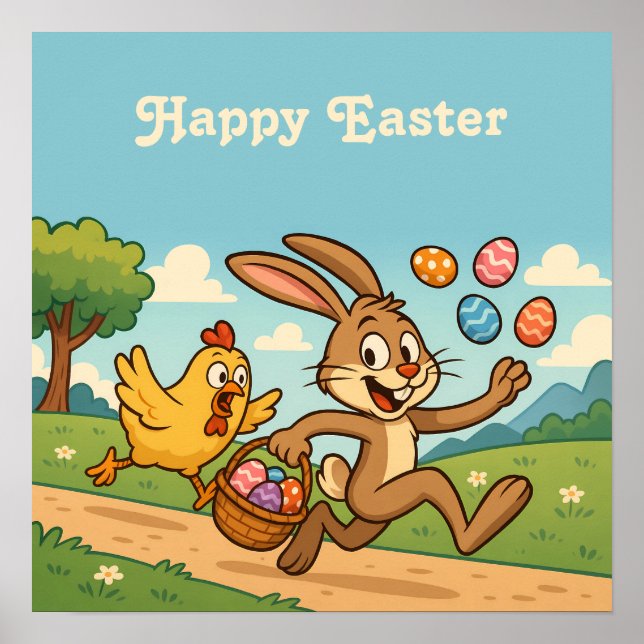 Póster Bunny Roba huevos de Hen | Funny Easter Personaliz (Frente)