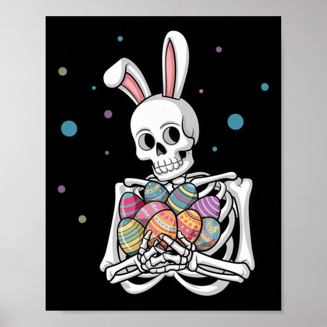Póster Bunny Skeleton Holding Easter Eggs Funny Easter Da (Frente)